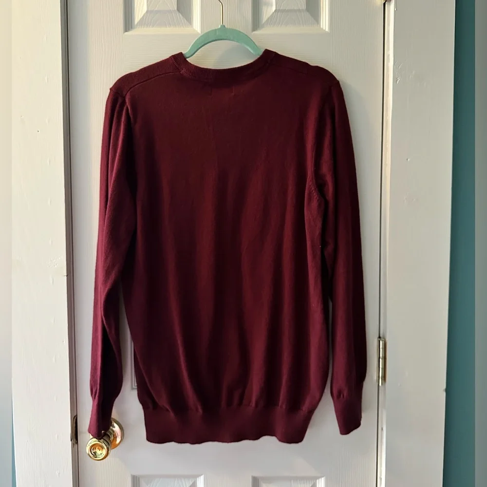 L.L.Bean Burgundy Cotton Cashmere V-Neck Sweater | Cottagecore Preppy | M Tall